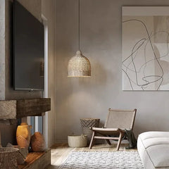 Lámpara colgante de restaurante tejida de mimbre retro