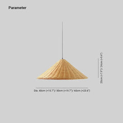 Lampara de mimbre colgante diseño de cono para comedor