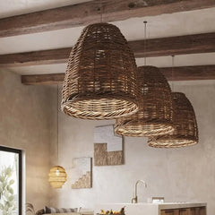 Lámpara Colgante de Rattan Estilo Rústico para Comedor