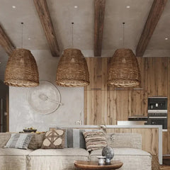 Lámpara Colgante de Rattan Estilo Rústico para Comedor