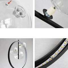 Luces colgantes negras LED de vidrio esférico moderno