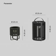 Lámpara de pie solar para exterior negra IP65 de estilo trenzado cilíndrico