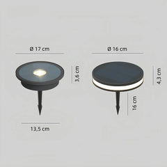 Luz solar de suelo LED moderna negra redonda IP65 para camino