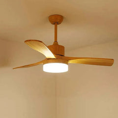 Ventilador de techo con luz con aspas de madera nórdico LED silenciosos DC para salón