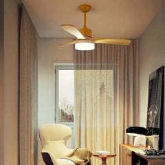 Ventilador de techo con luz con aspas de madera nórdico LED silenciosos DC para salón