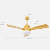 Ventilador de techo con luz con aspas de madera nórdico LED silenciosos DC para salón