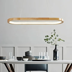 Lámpara colgante ovalada de madera nórdica con LED regulable en altura para comedor