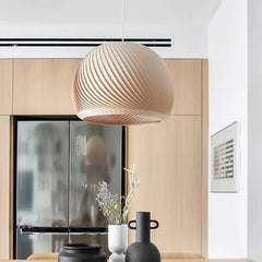 Lámpara Colgante de Madera Rotatoria para Comedor