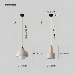 Lámpara colgante de cemento y madera Japandi LED para mesilla de noche