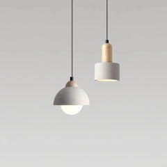 Lámpara colgante de cemento y madera Japandi LED para mesilla de noche