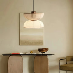 Lámpara colgante de tela blanca LED Wabi Sabi para comedor