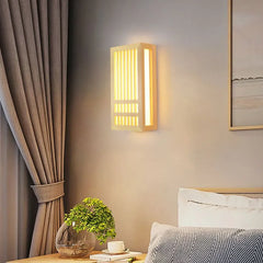 Aplique de pared madera diseño rectangular LED para dormitorio