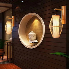 Aplique de pared de bambú estilo japonés LED tipo farol para salón