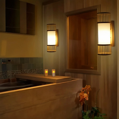 Aplique de pared de bambú estilo japonés LED tipo farol para salón