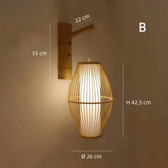 Aplique de pared de bambú estilo japonés LED tipo farol para salón
