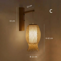 Aplique de pared de bambú estilo japonés LED tipo farol para salón
