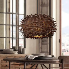 Lamparas de mimbre decoradas diseño creativo en forma de nido de pájaro