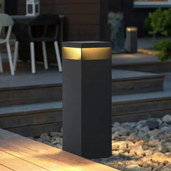 Baliza solar para exterior rectangular de metal negra LED IP65 moderno para jardín