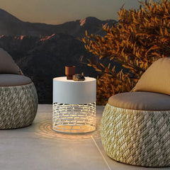 Lámpara Exterior de Pie LED Luz Suave de Metal Diseño Moderno Terraza Blanca