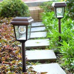 Lámpara de Estaca de Jardín Solar IP65 de Vidrio Tipo Farol
