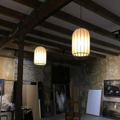 Lampara colgante blanca nordica diseño colgante con pantalla de tela