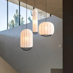 Lampara colgante blanca nordica diseño colgante con pantalla de tela