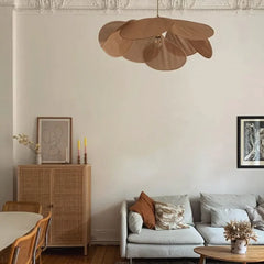 Lampara colgante de tela diseño retro con forma de pétalos y LED