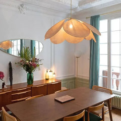 Lampara colgante de tela diseño retro con forma de pétalos y LED