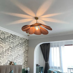 Lampara colgante de tela diseño retro con forma de pétalos y LED