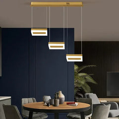 Lamparas colgantes 3 luces moderno rectangular dorado para comedor