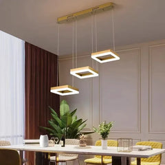 Lamparas colgantes 3 luces moderno rectangular dorado para comedor