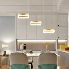 Lamparas colgantes 3 luces moderno rectangular dorado para comedor