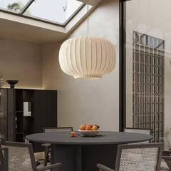 Lampara colgante tela blanca diseño en forma de farol para comedor