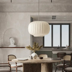 Lampara colgante tela blanca diseño en forma de farol para comedor