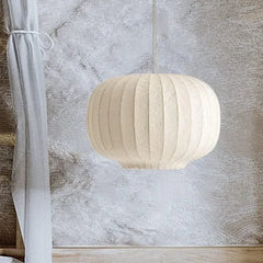 Lampara colgante tela blanca diseño en forma de farol para comedor