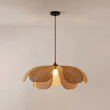 Lámpara colgante de mimbre Wabi-Sabi LED en forma de flor para comedor
