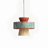 Lámpara colgante de rafia boho LED regulable en altura para comedor