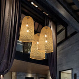Lamparas de bambu colgantes diseño retro con luces LED