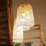 Lamparas de bambu colgantes diseño retro con luces LED