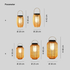 Lámpara de pie solar para exterior LED IP65 tipo farol de ratán para terraza