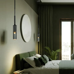 Lámpara colgante con botellas de vidrio negro diseño moderno para mesita de noche