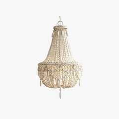 Lampara colgante blanco y madera de cuentas de madera elegante