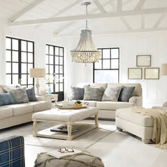 Lampara colgante blanco y madera de cuentas de madera elegante