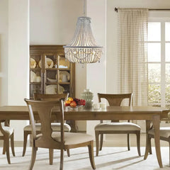 Lampara colgante blanco y madera de cuentas de madera elegante