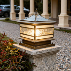 Farol sobremuro exterior vintage solar IP65 regulable de latón y vidrio para jardín