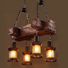 Lámpara colgante vintage industrial de madera y metal para comedor