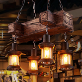 Lámpara colgante vintage industrial de madera y metal para comedor