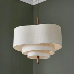 Lámpara de Tela Colgante Estilo Japonés Beige Regulable en Altura para Comedor