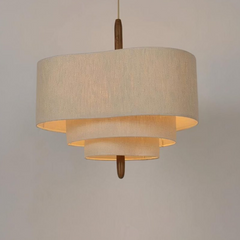 Lámpara de Tela Colgante Estilo Japonés Beige Regulable en Altura para Comedor