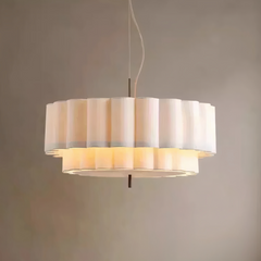 Lámpara Colgante Japandi LED Regulable en Altura de Tela Blanca para Salón